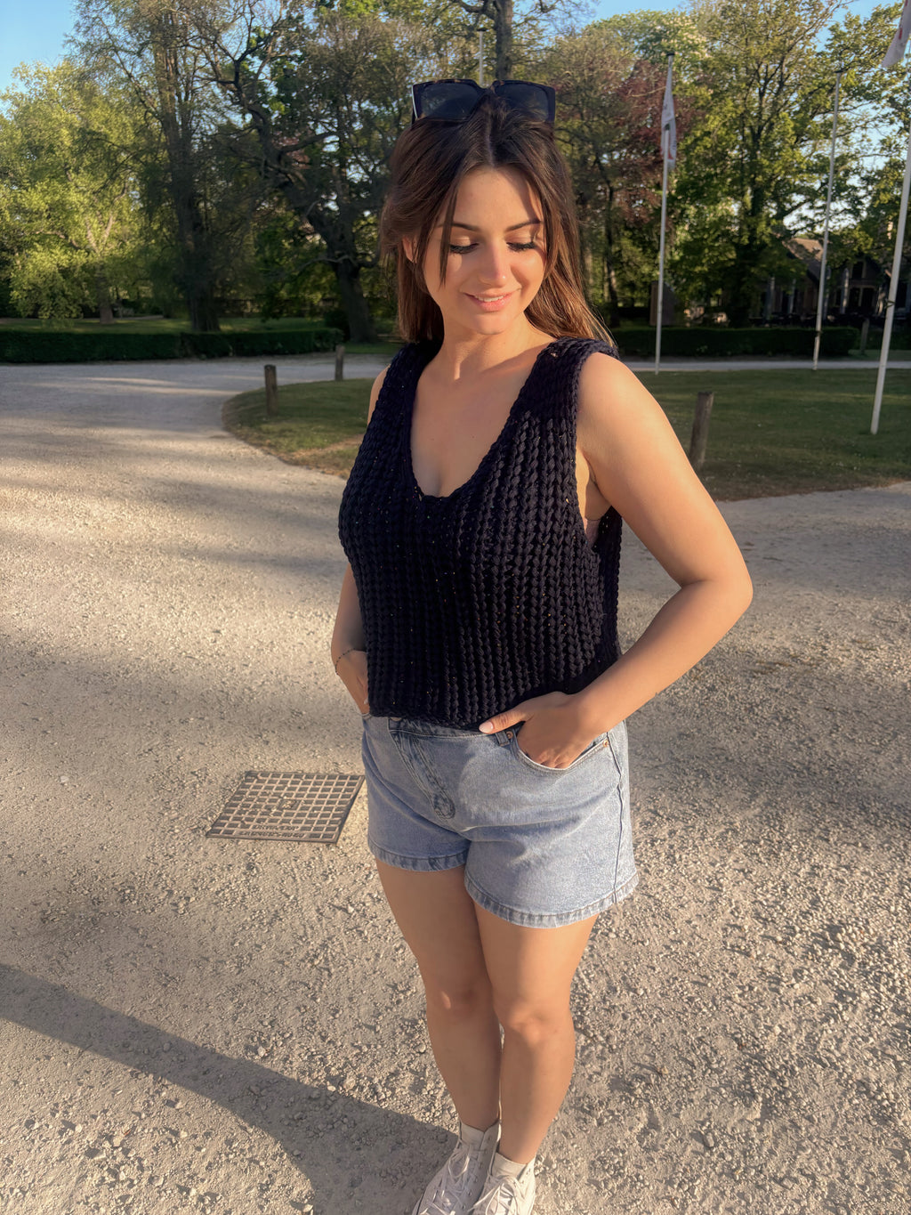 Glitter Knit Debardeur - Navy blue