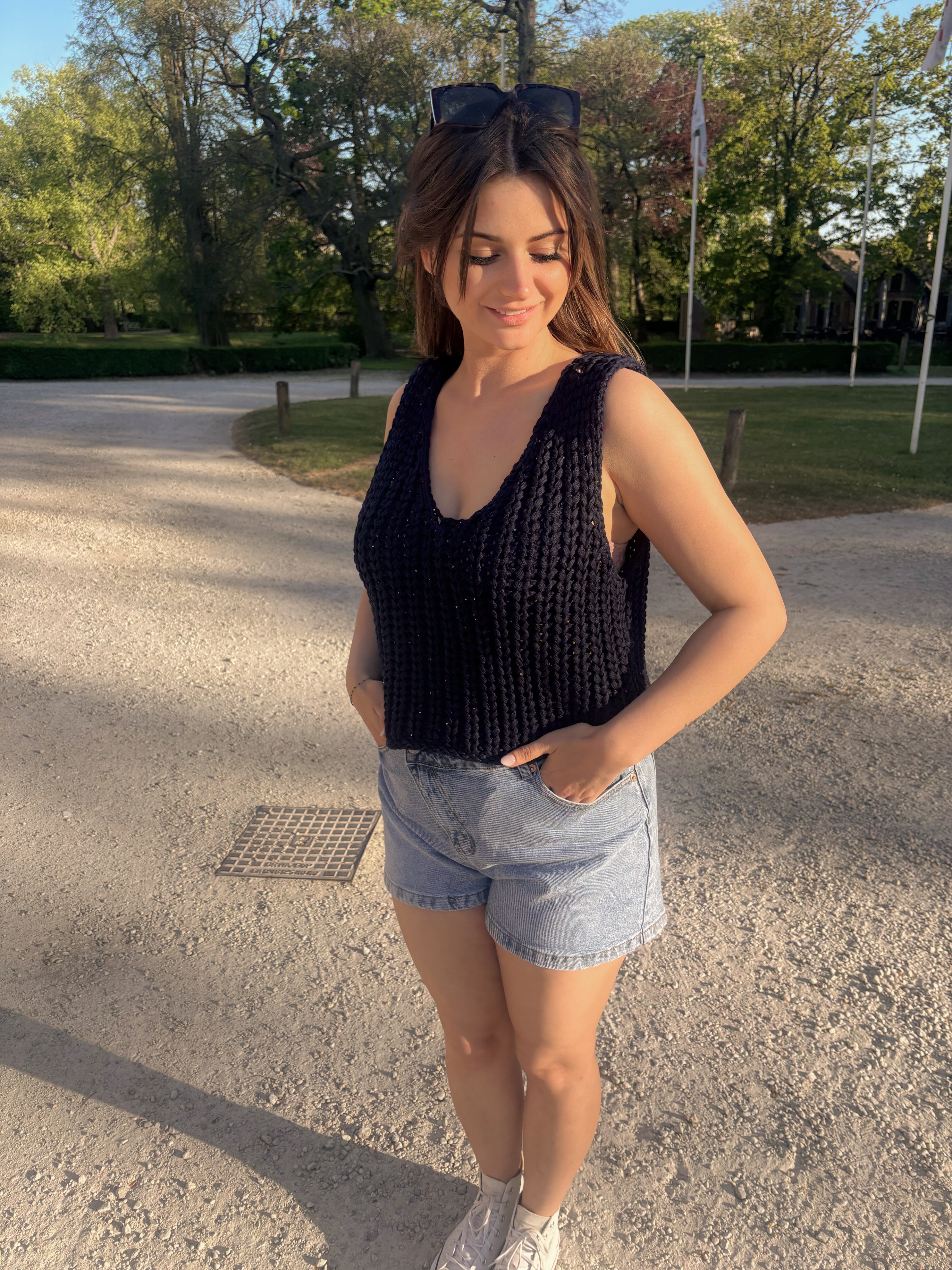 Glitter Knit Debardeur - Navy blue