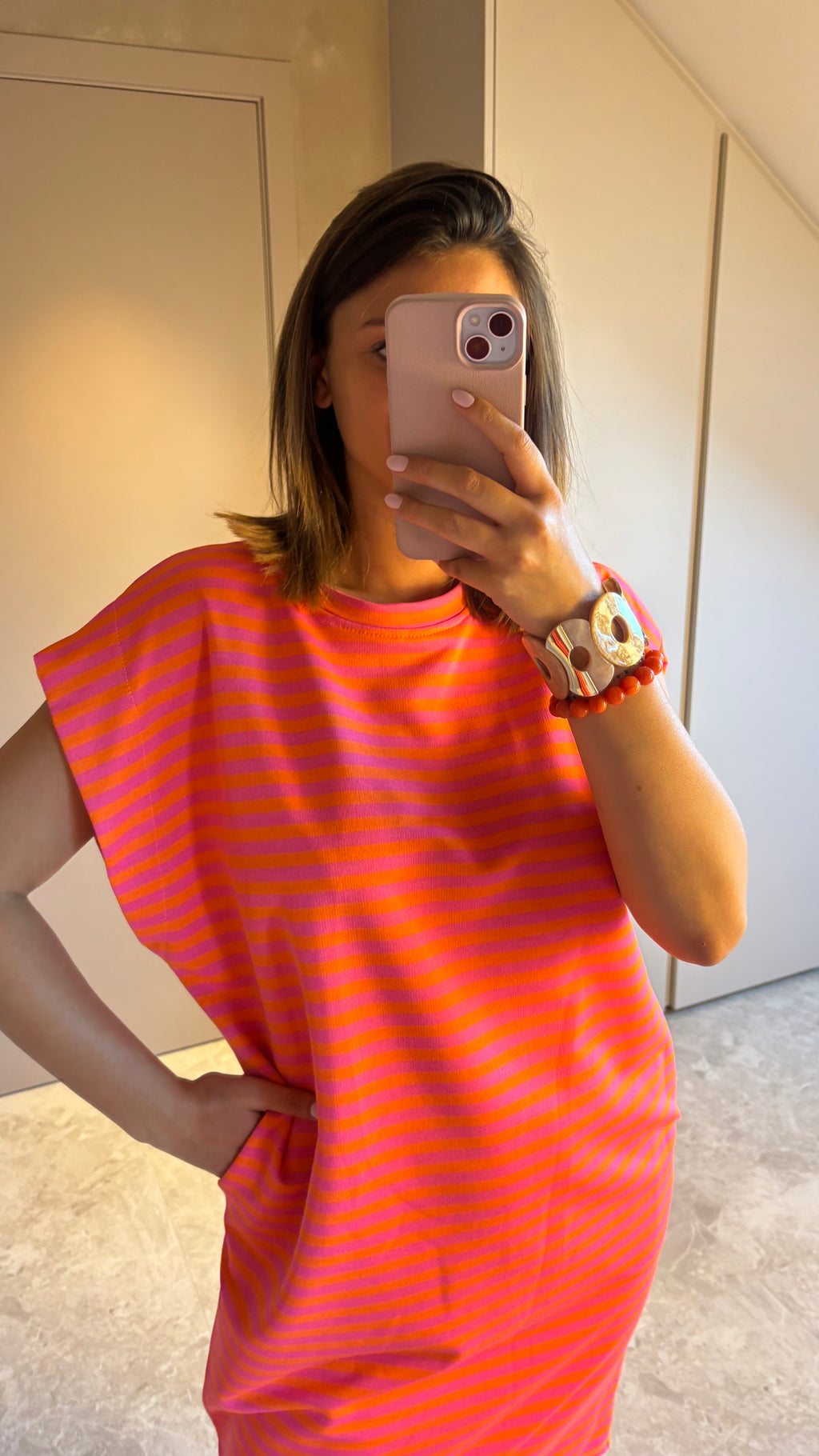 Lou Dress - Pink & Orange Stripe