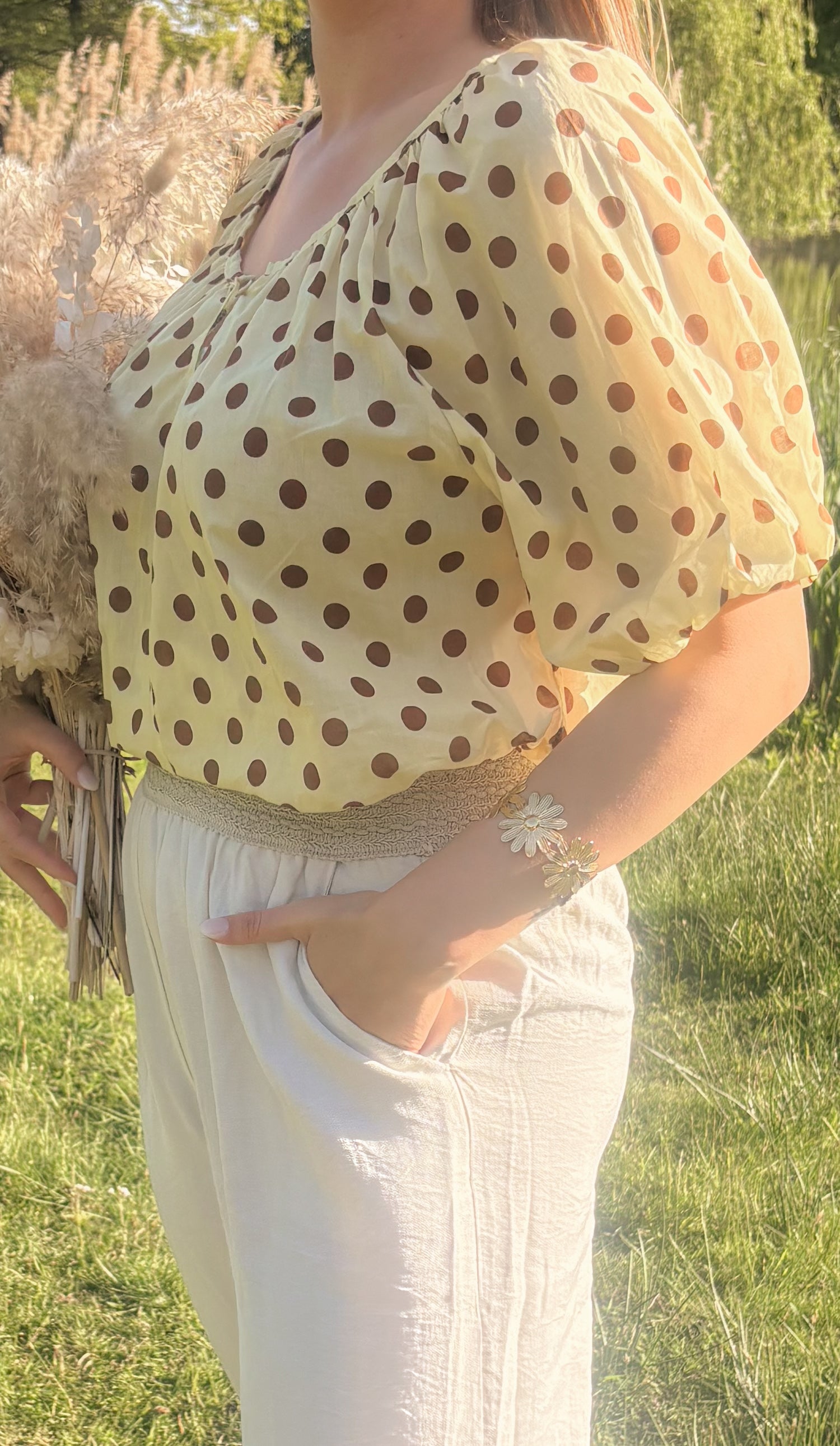 Chic Dot Blouse - Yellow