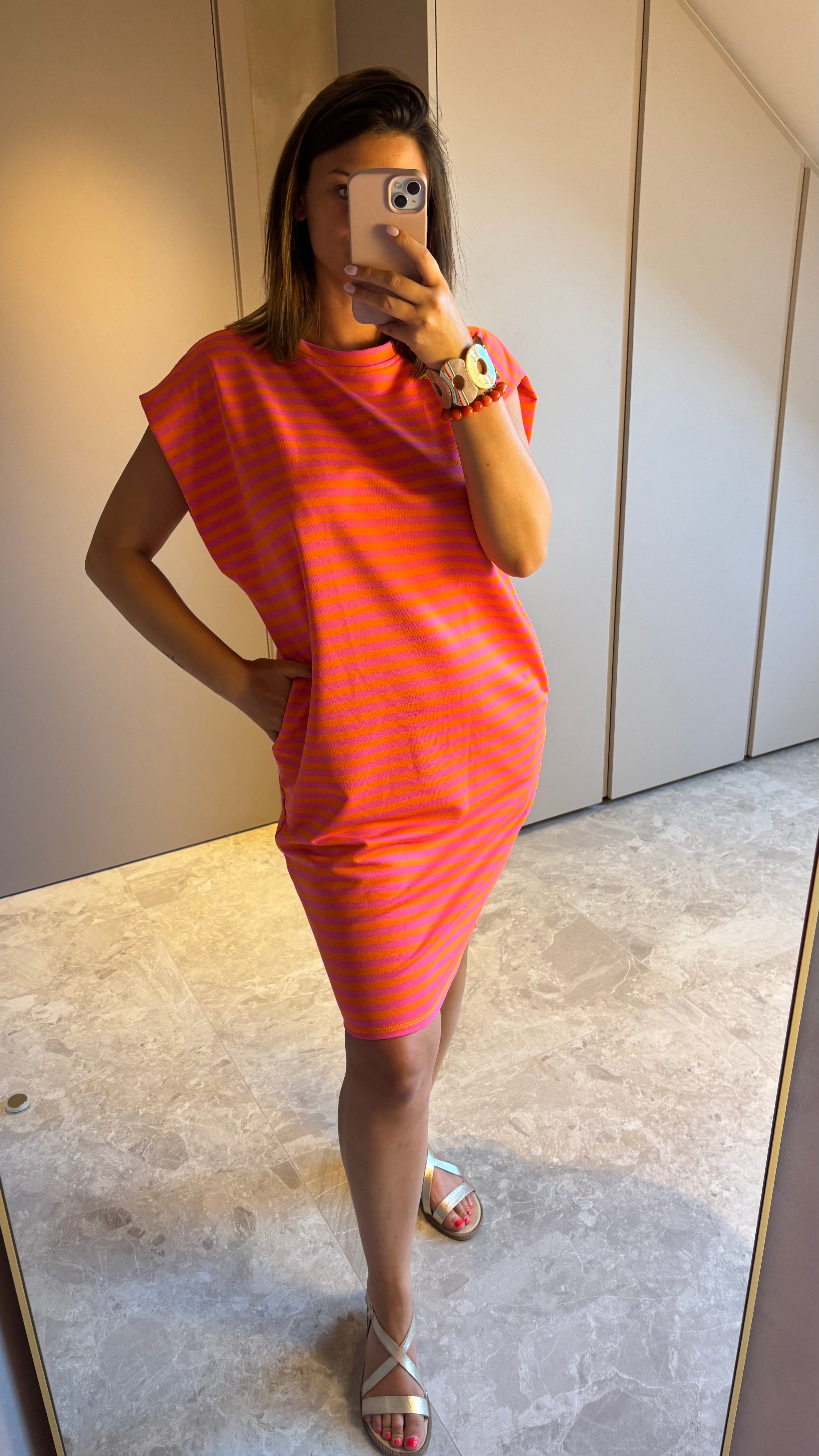 Lou Dress - Pink & Orange Stripe