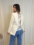 Beige Blazer jas kant