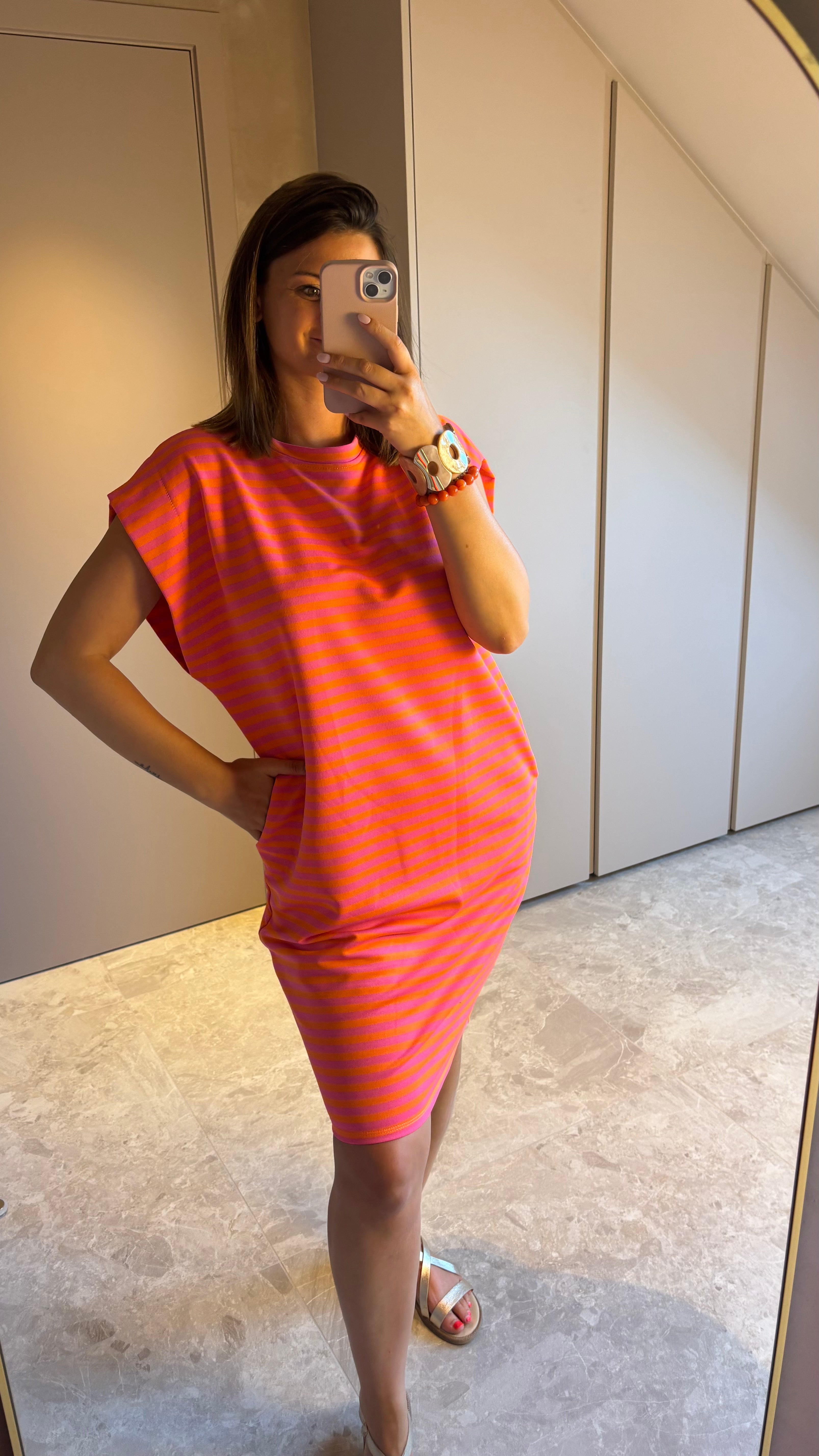 Lou Dress - Pink & Orange Stripe