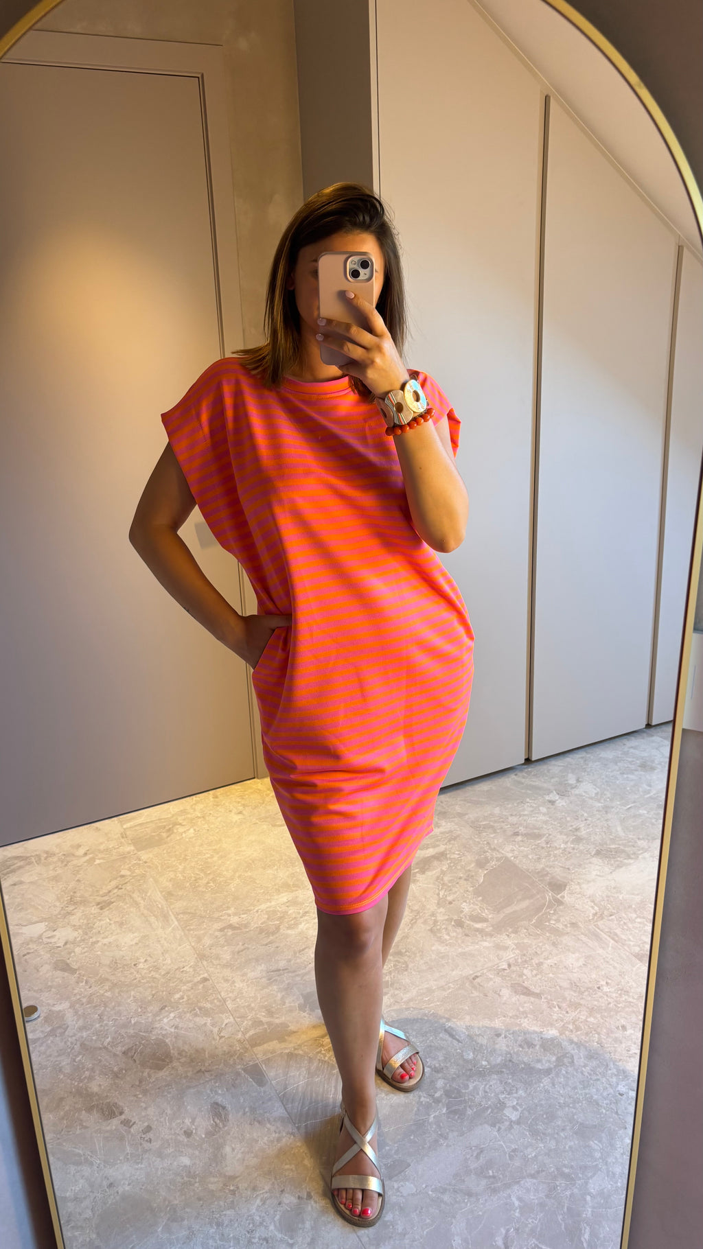 Lou Dress - Pink & Orange Stripe