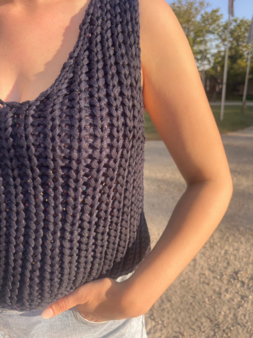 Glitter Knit Debardeur - Navy blue