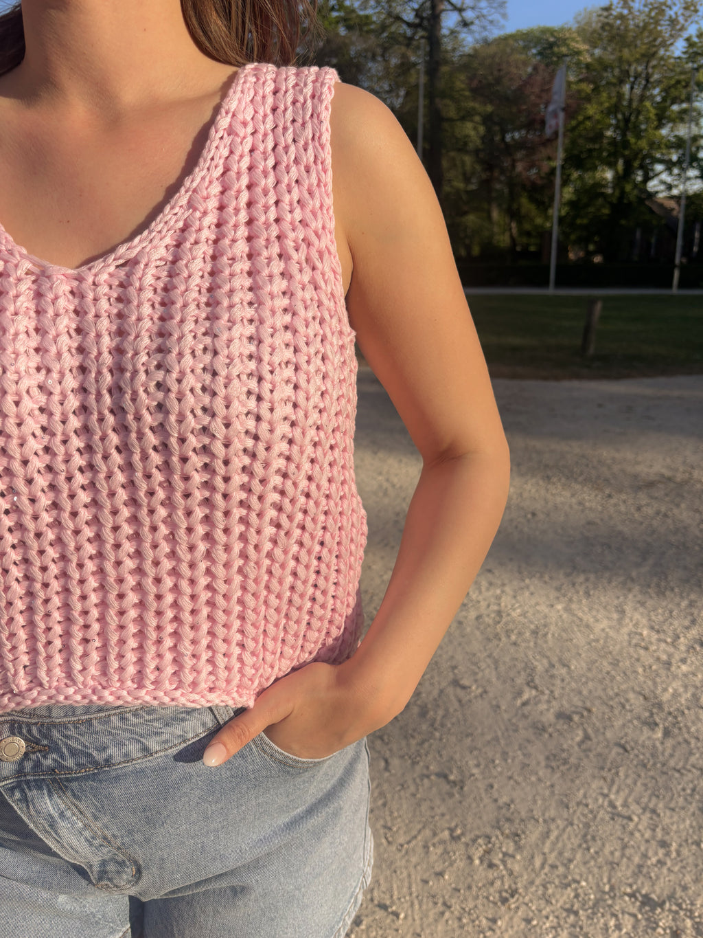 Glitter Knit Debardeur - Pink