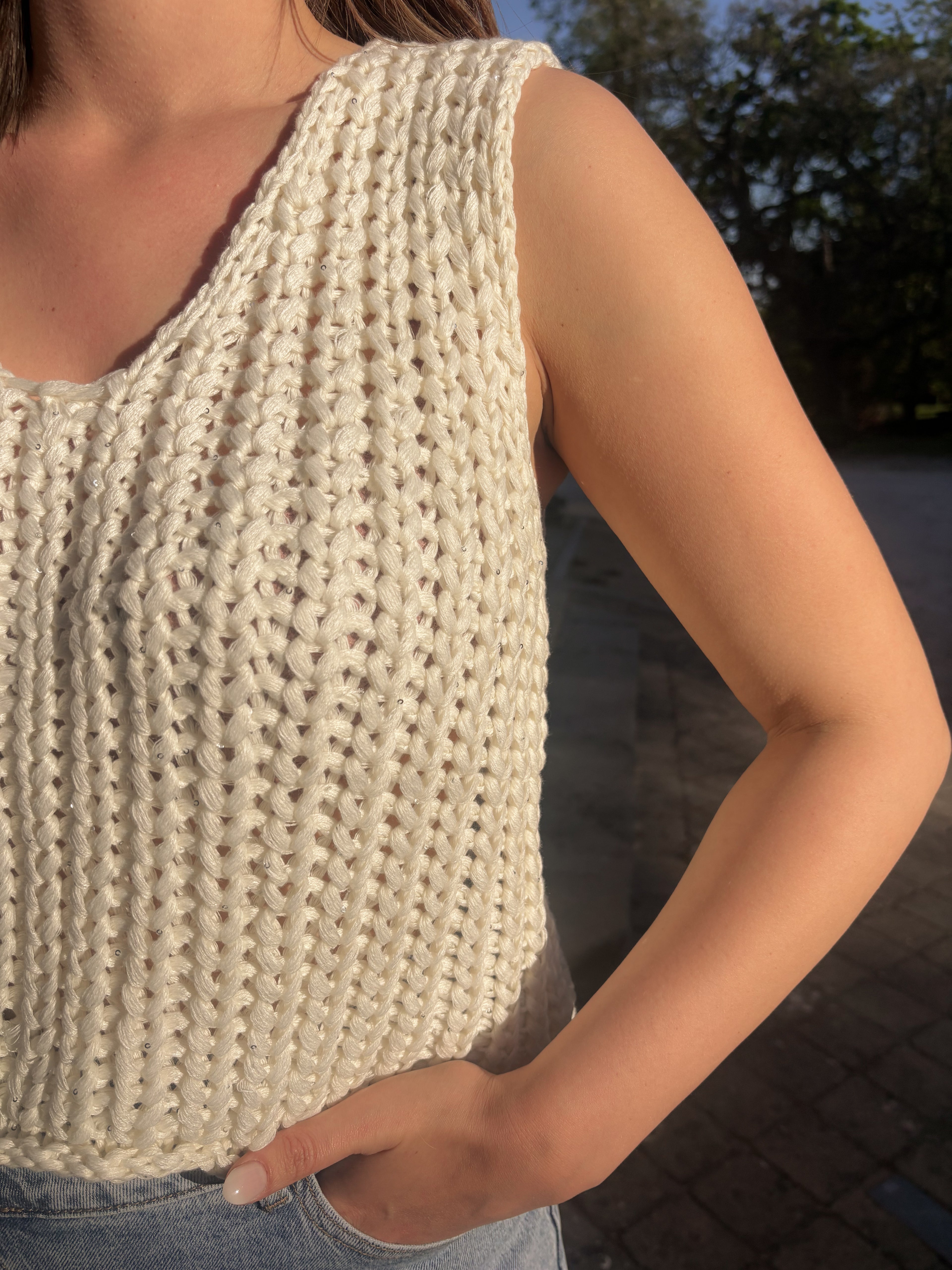Glitter Knit Debardeur - White