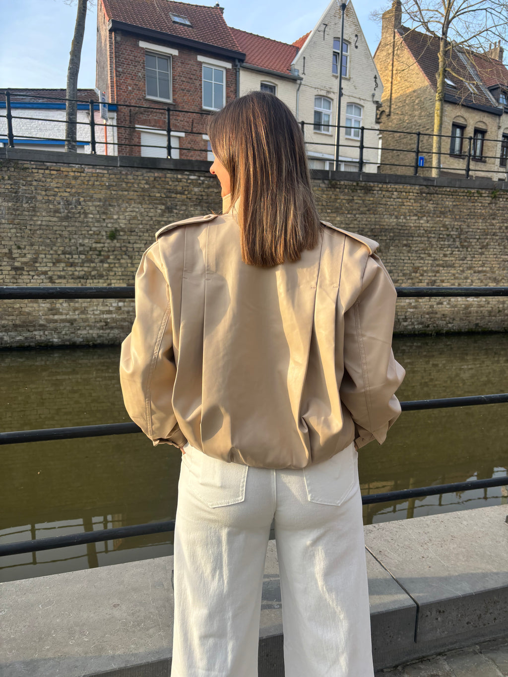 Lederlook jas beige