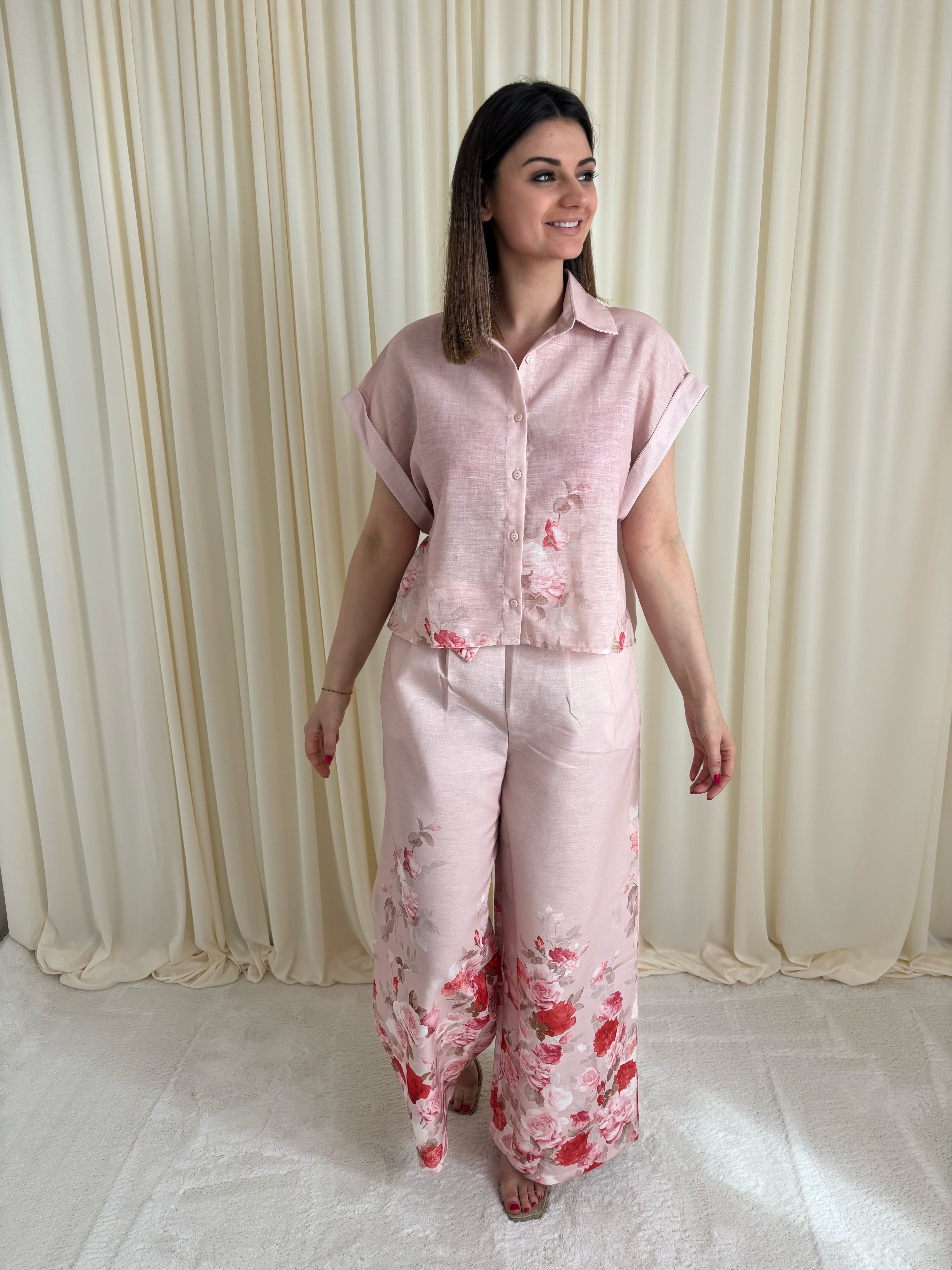 Romantische roze blouse met bloemenprint