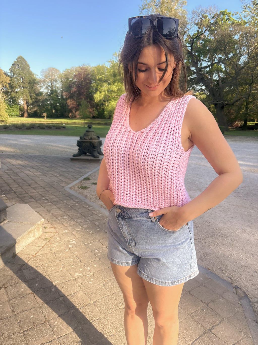 Glitter Knit Debardeur - Pink