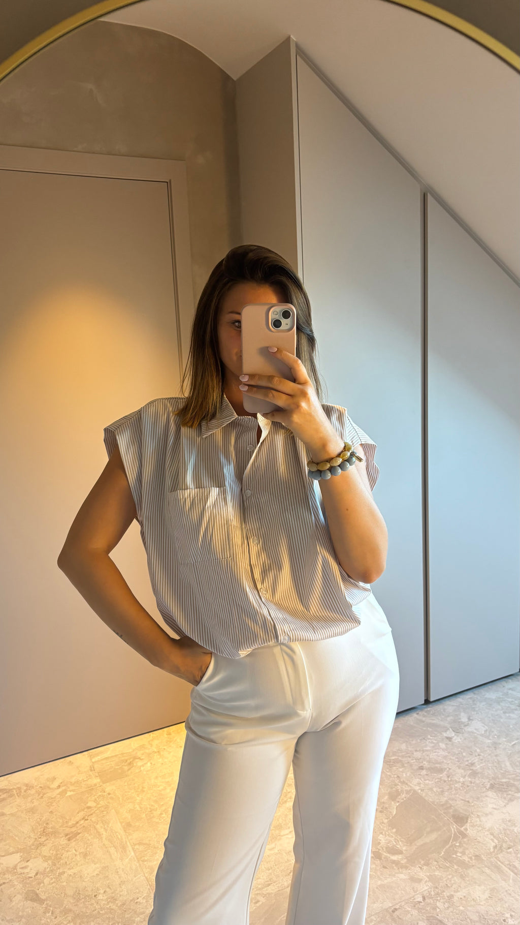 Capri Blouse - Beige Stripe