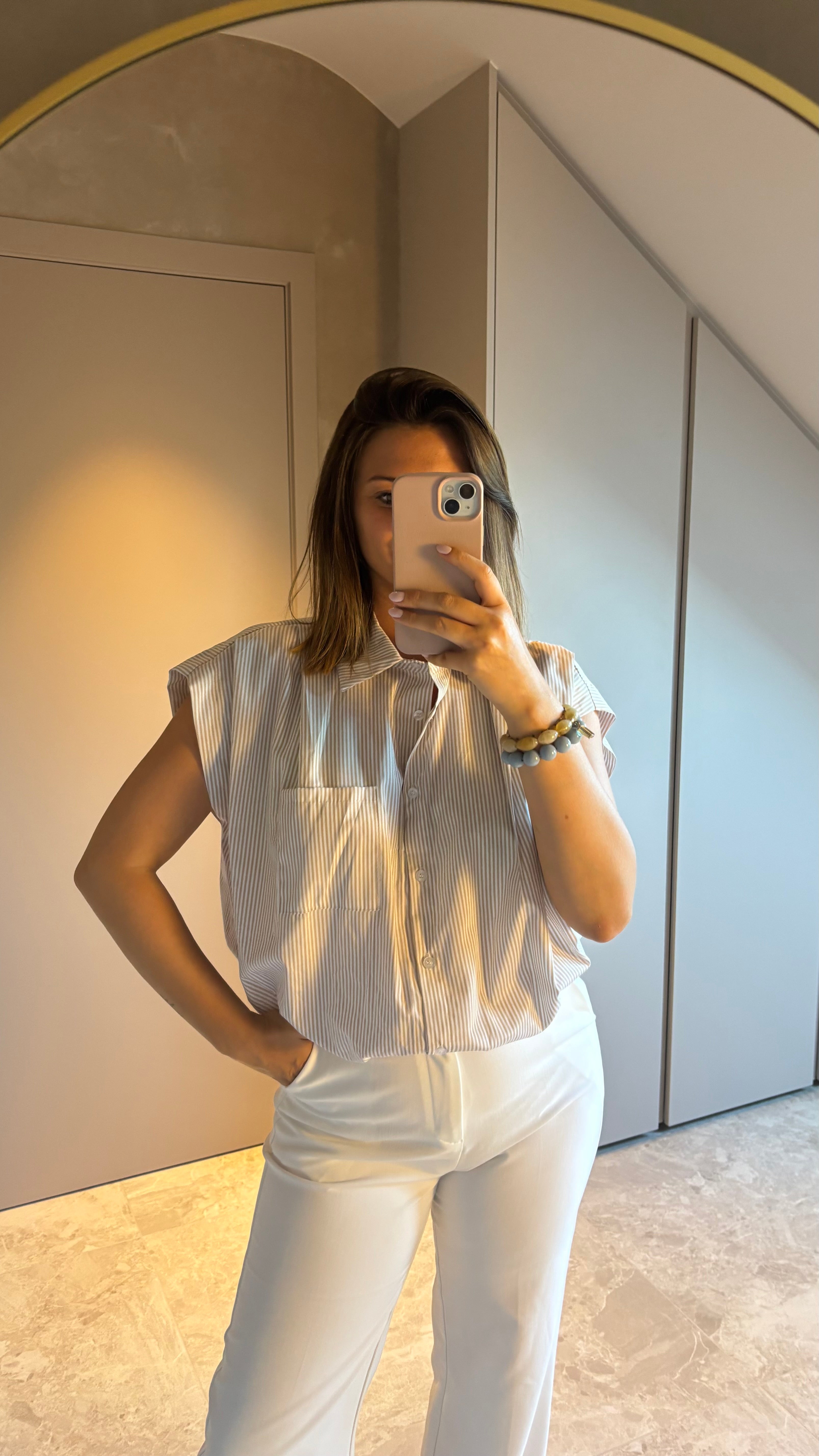 Capri Blouse - Beige Stripe