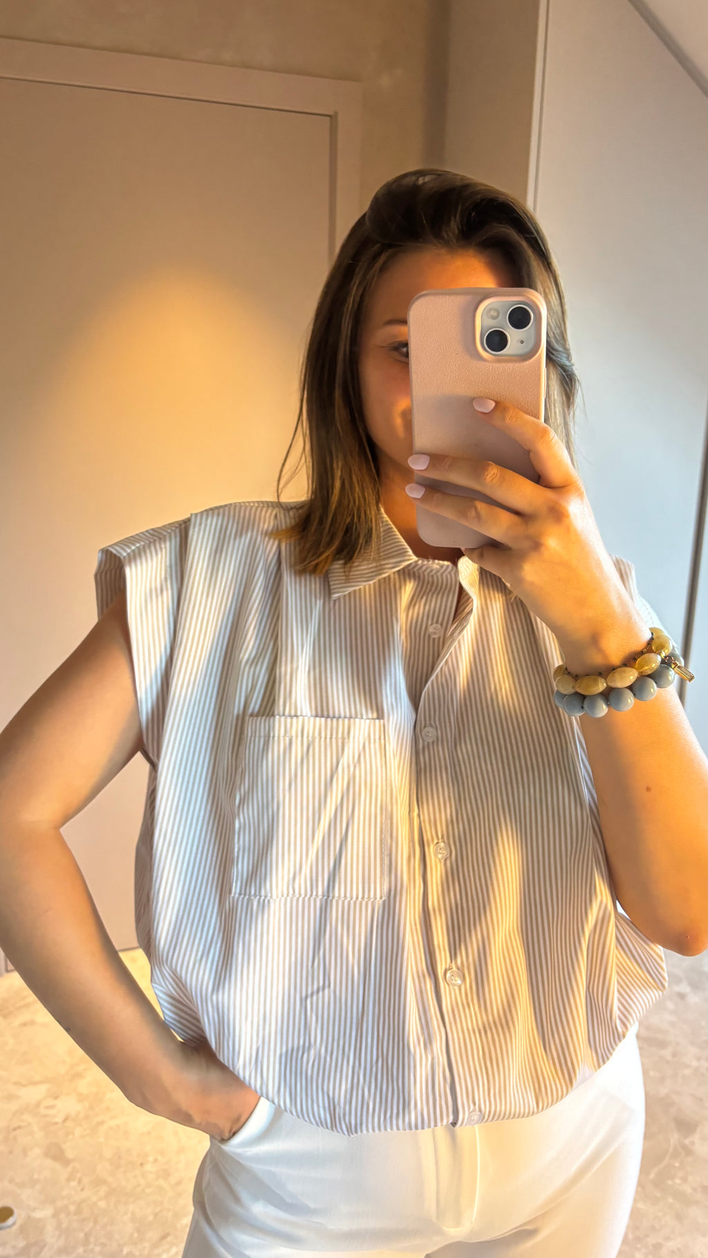 Capri Blouse - Beige Stripe