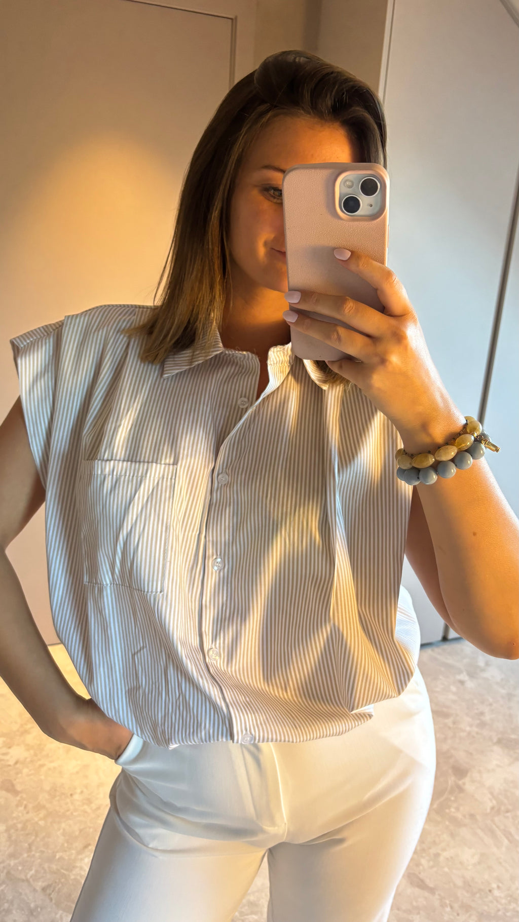 Capri Blouse - Beige Stripe