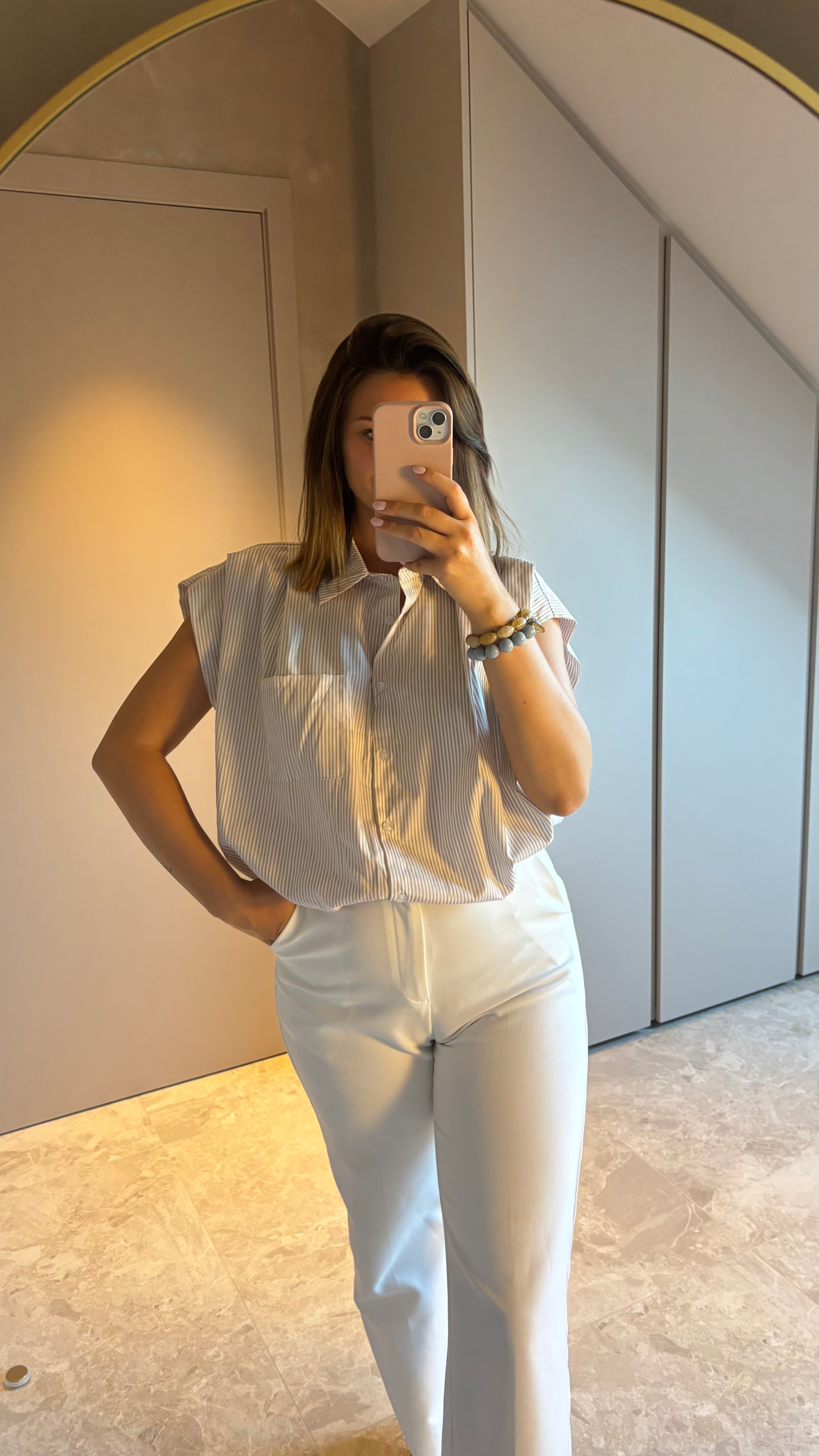 Capri Blouse - Beige Stripe