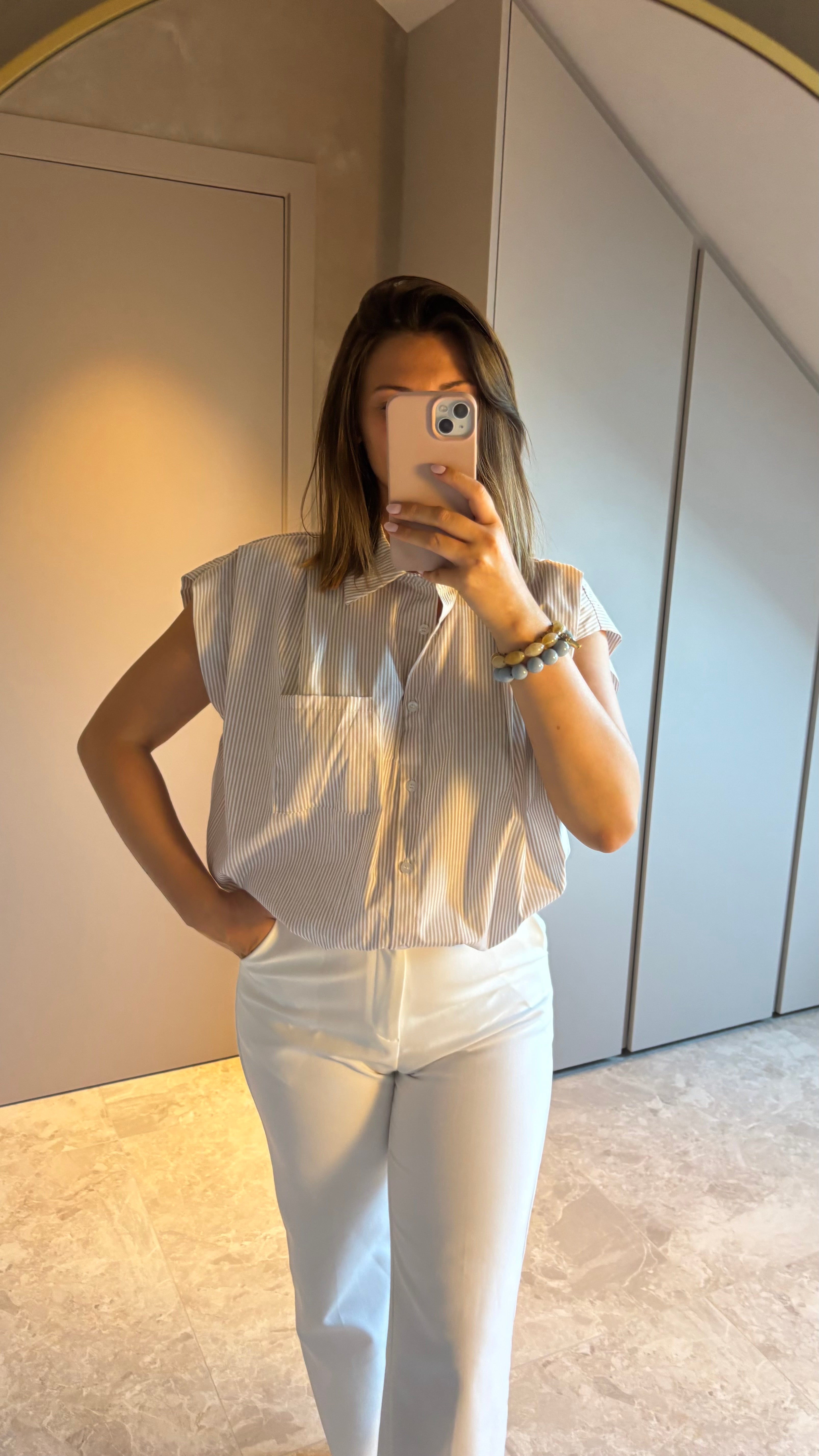 Capri Blouse - Beige Stripe