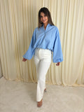 Blauwe gepofte blouse